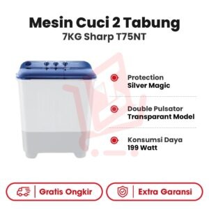 Mesin Cuci 2 Tabung 7KG Sharp T75NT BIRU/PINK