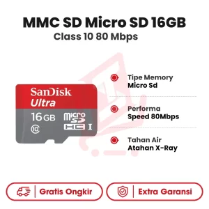MMC Sandisk Micro SD 16GB Class 10 80 Mbps