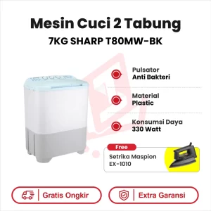 Mesin Cuci 2 Tabung 7KG Sharp T80MW-BK