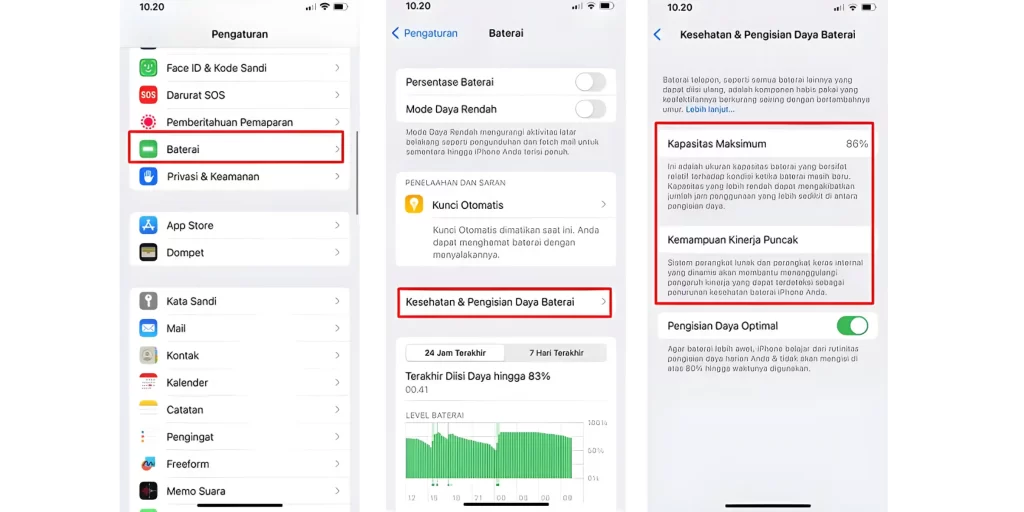 cara cek baterai health iPhone 