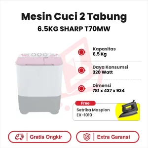 Mesin Cuci 2 Tabung 6.5KG SHARP T70MW
