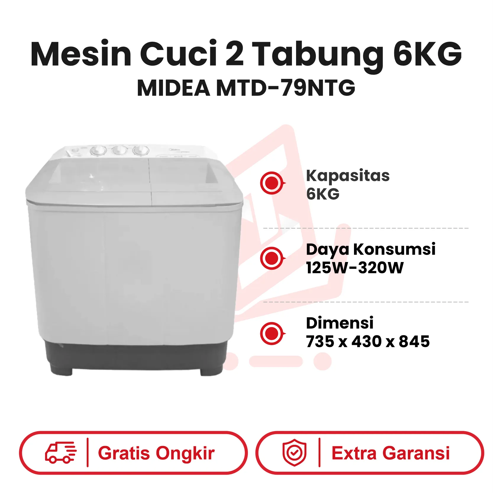MESIN CUCI 2TABUNG 6KG MIDEA MTD 79NTG