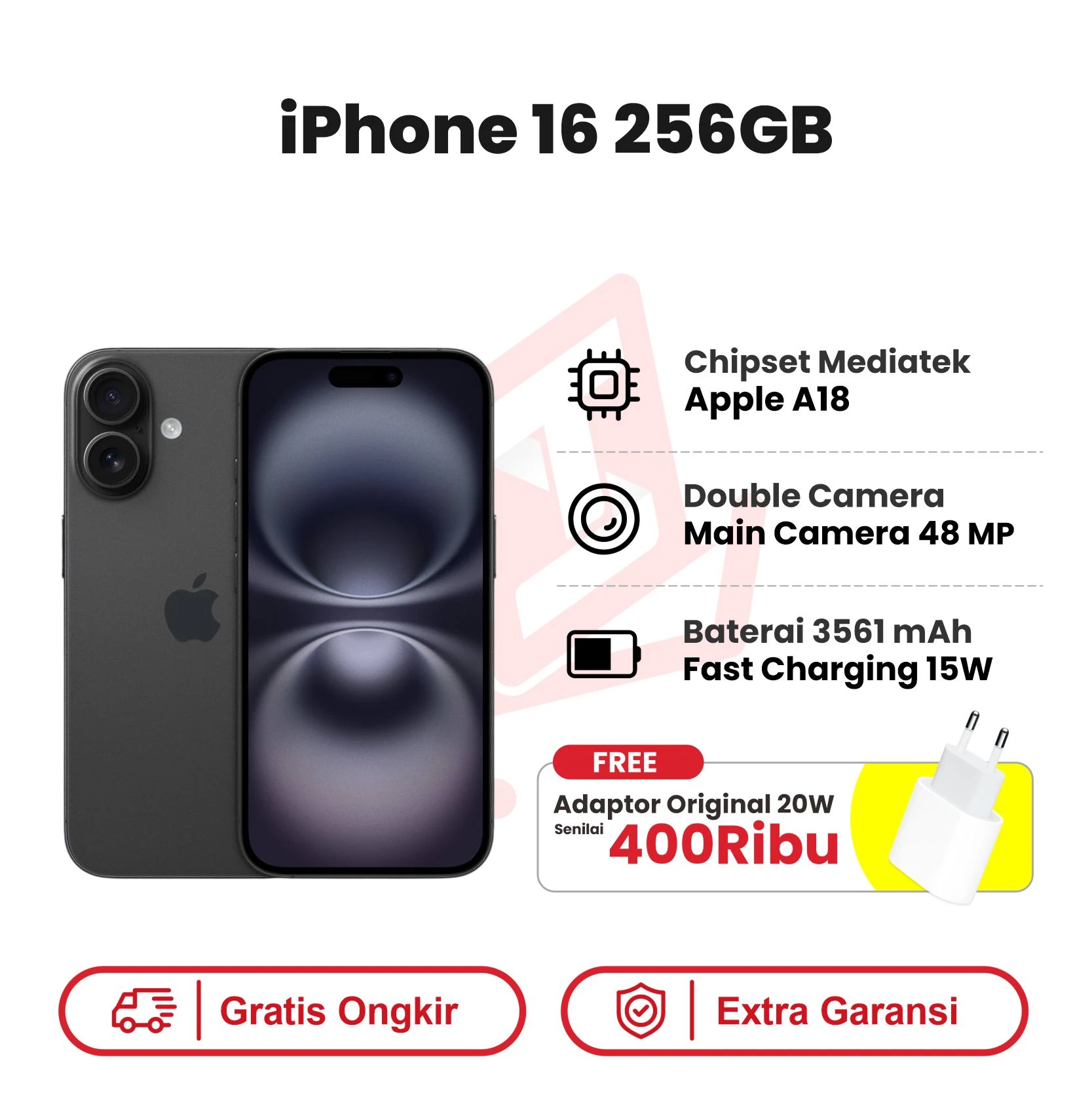 iphone 16 256 black adaptor