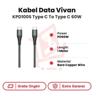 Kabel Data Vivan KPD100S Type C To Type C 60W