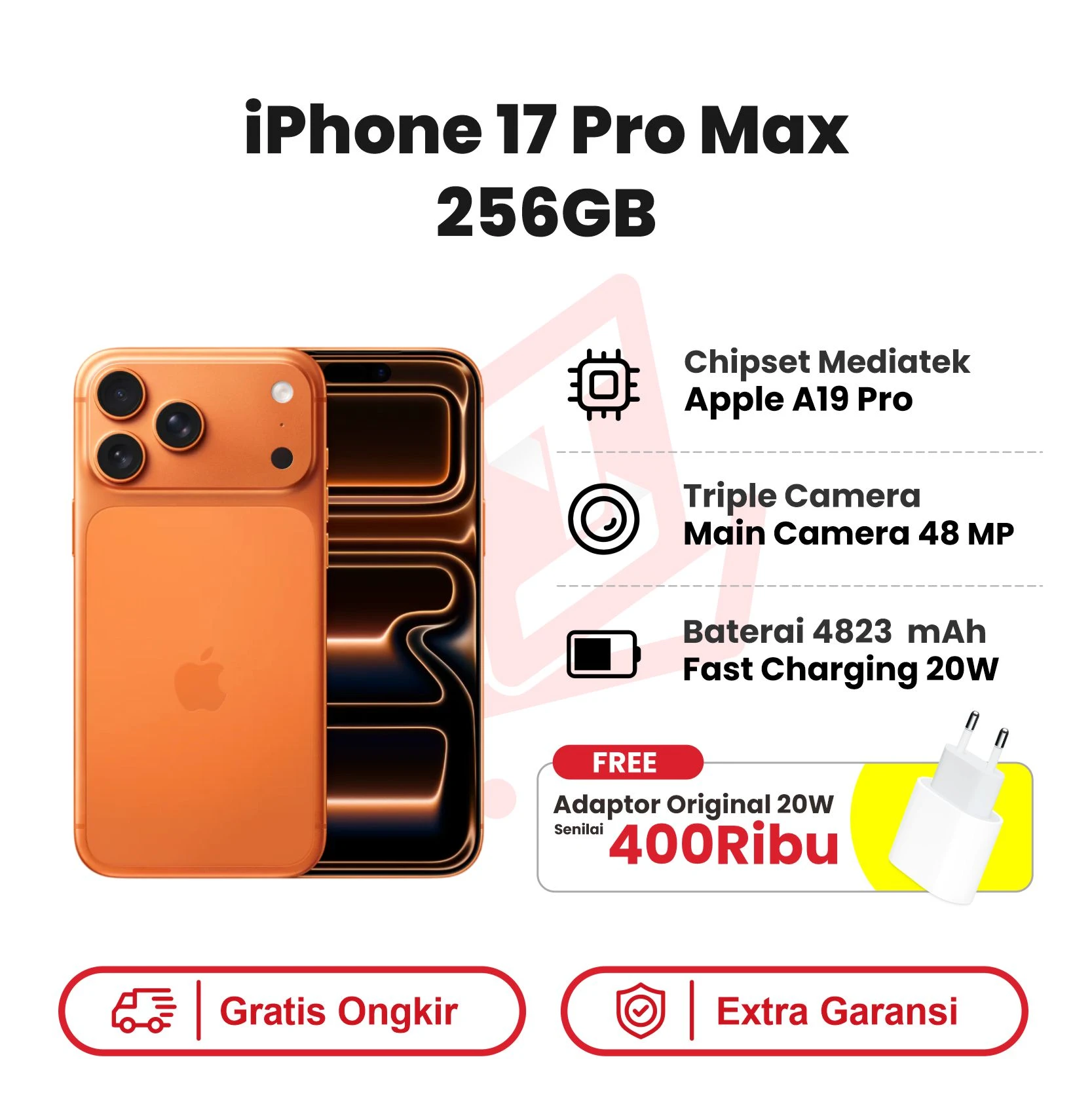 iphone 17 pro max 256 orange adaptor